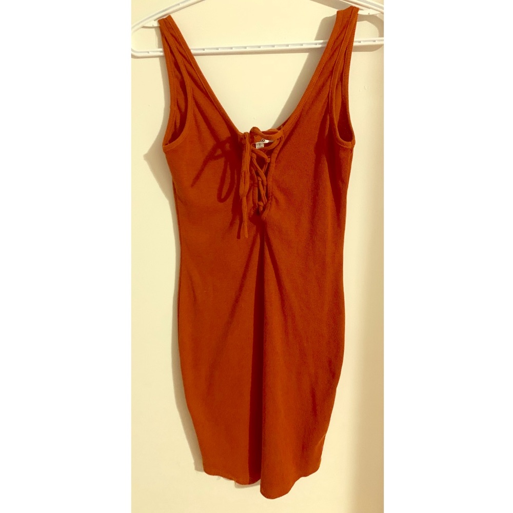 Deep neck tie front casual body con dress